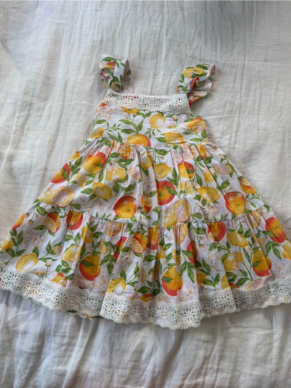 Rachel Zoe Lemon Print Cotton Sundress in White, Yellow, Green